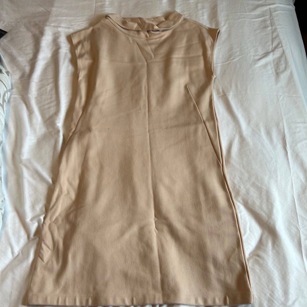 Zara Knit Dress in Beige with mock neck and sleeveless in size small